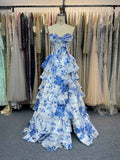 Dramatic Tiered Ruffle Strapless Prom Dress With Corset Bodice