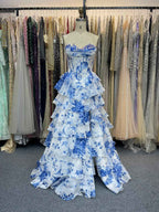 Dramatic Tiered Ruffle Strapless Prom Dress With Corset Bodice