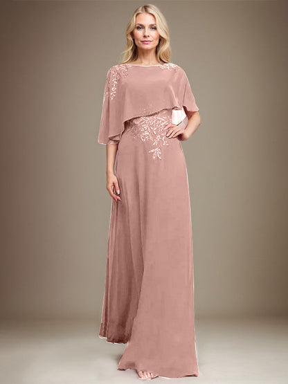 Vestido de gasa con encaje y lentejuelas para madre de la novia, corte A, largo hasta el suelo 