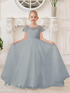 Ivory Lace Tulle First Communion Flower Girl Dress With Detachable Train