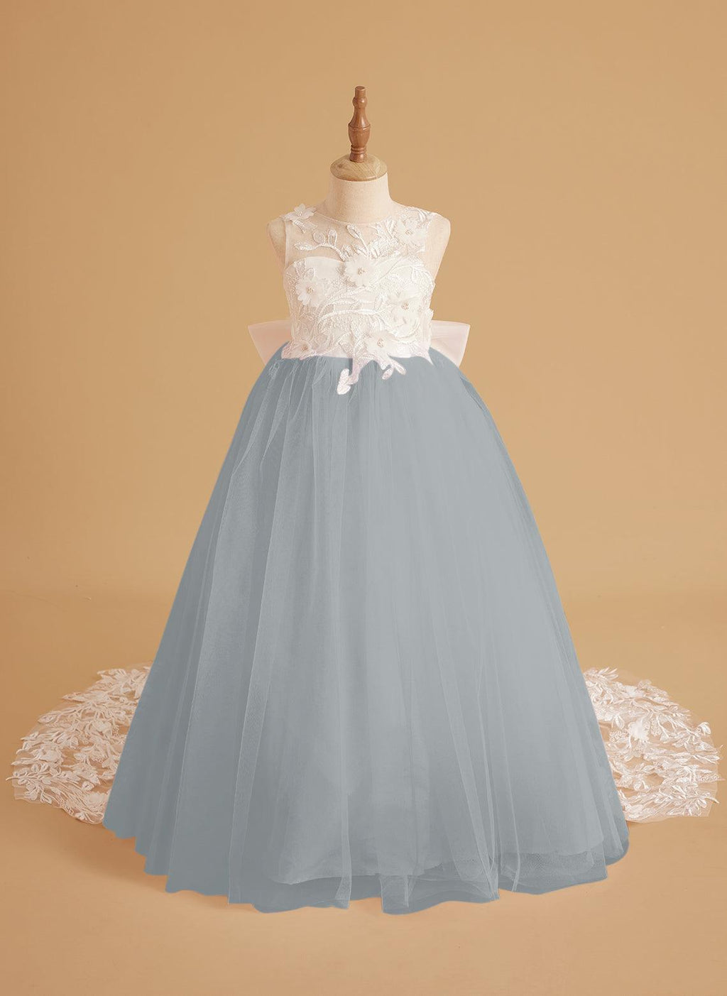 Flower Girl Dress Sleeveless Lace With Tulle And Beading Details