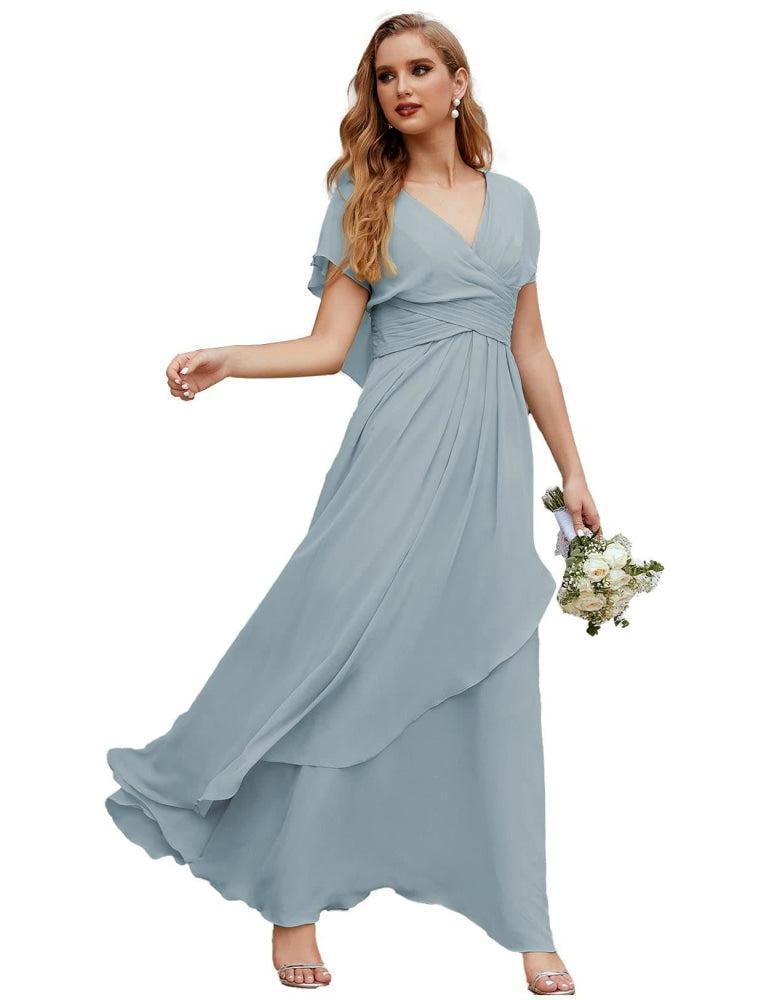 Vestidos de Madrinha em Chiffon Longos para Ocasiões Formais e Baile de Finalistas Vestido para a Mãe da Noiva com Mangas Esvoaçantes     SEA28040