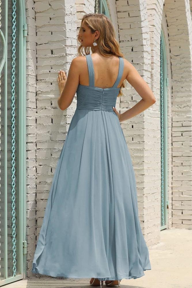 Vestido de Dama de Honra Halter em Chiffon para Mulher, Modelo A-Line, Longo, Formal, para Baile de Finalistas SEA28015