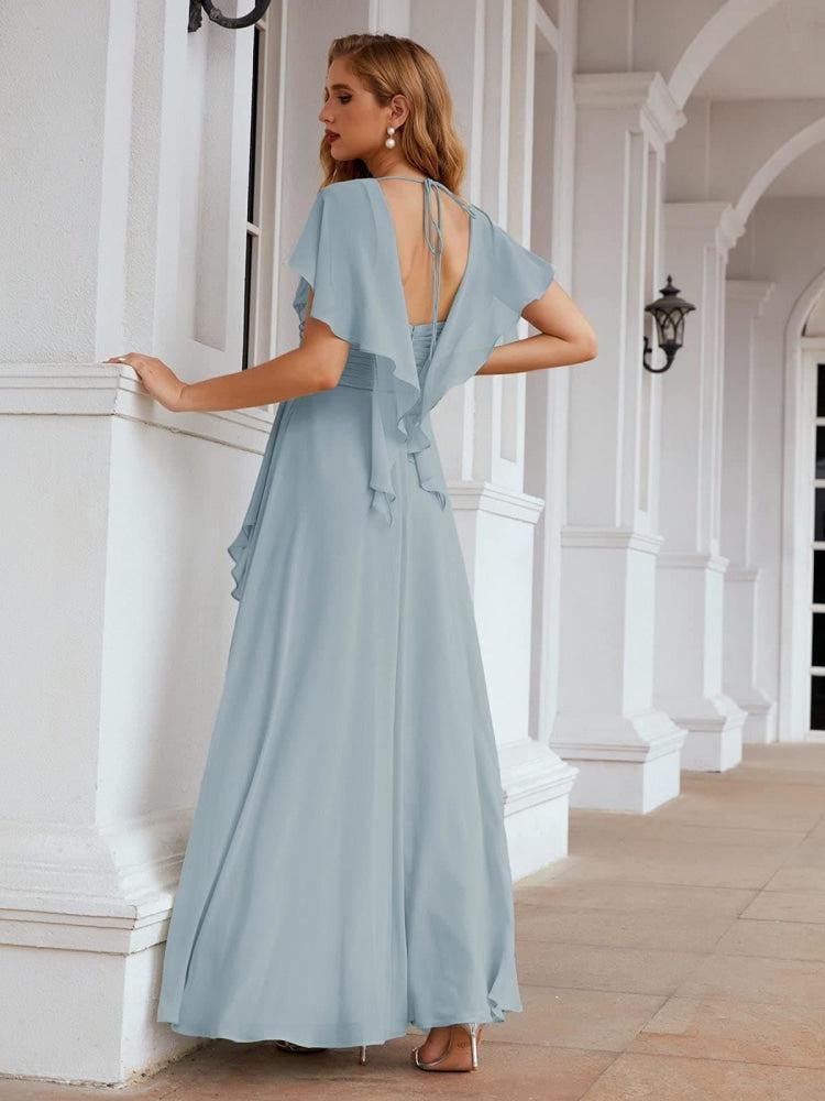 Vestidos de Madrinha em Chiffon Longos para Ocasiões Formais e Baile de Finalistas Vestido para a Mãe da Noiva com Mangas Esvoaçantes     SEA28040