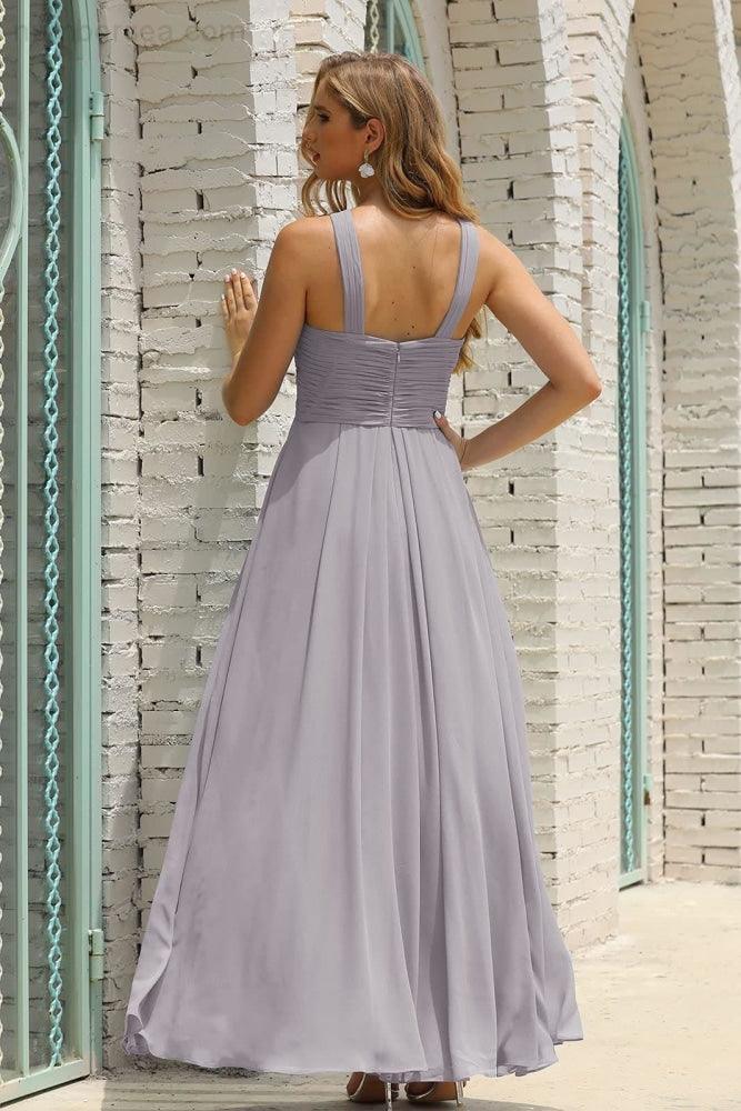Vestido de Dama de Honra Halter em Chiffon para Mulher, Modelo A-Line, Longo, Formal, para Baile de Finalistas SEA28015