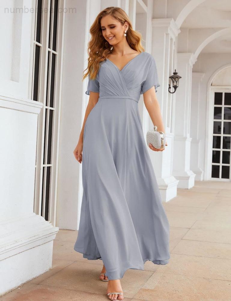 Vestido de Dama de Honra Longo de Chiffon com Decote em V e Cintura Envolvente para Convidados de Casamento  SEA28049