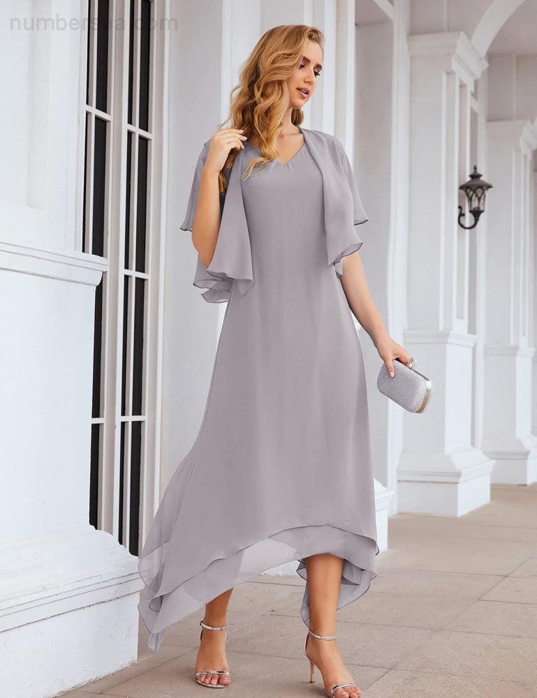 Vestidos de Noiva para Mães de Tamanho Grande em Chiffon com Casaco, Vestidos Formais para Casamento SEA28073