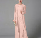 Mother Of The Bride Pantsuit With Jacket And Sequins Long Sleeve Chiffon