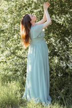 Dusty Sage V-Neck Maternity Bridesmaid Dress with Flared Sleeves BD129