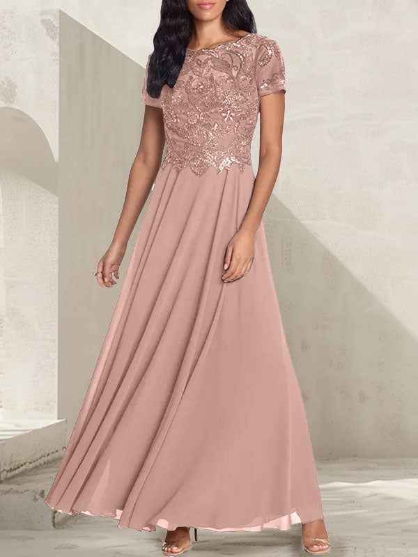 Charcoal Grey A-Line Scoop Long Mother of the Bride Dress With Beadings