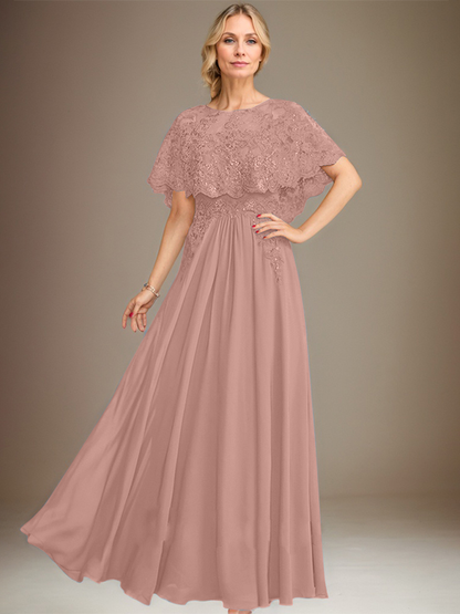Vestido de madre de la novia de gasa con encaje, escote barco, largo hasta el suelo, con apliques de lentejuelas 