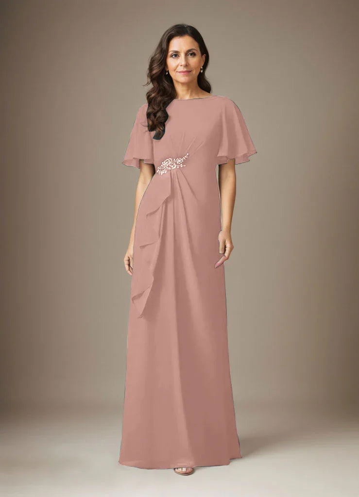 فستان شيفون ضيق مزين بالخرز بلون كحلي داكن