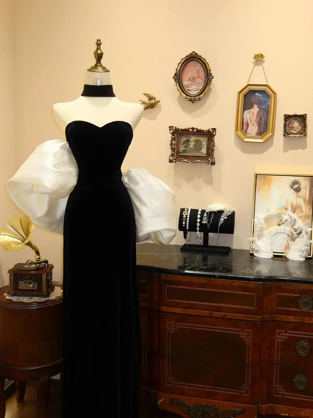 Elegant Black White Off The Shoulder Mermaid Evening Dress Prom Dress Y8598