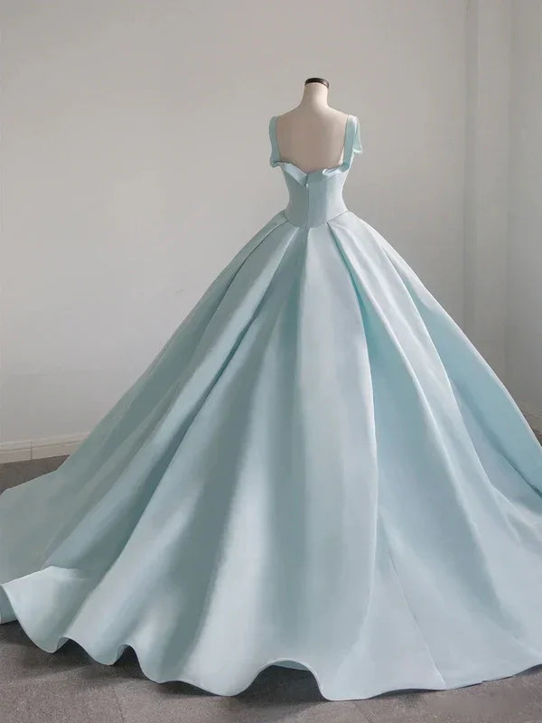 Abito lungo da ballo in raso blu, vestito blu per sedicesimo compleanno Y392