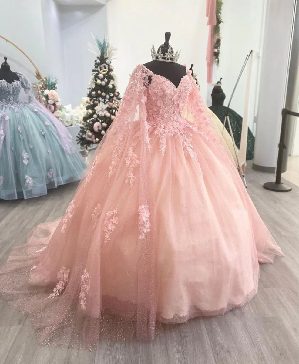 Abito da ballo rosa per Quinceañera con applicazioni Abito per sedicesimo compleanno Y2806