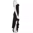 Elegante abito da festa nero senza spalline, abito da sera nero Y1929