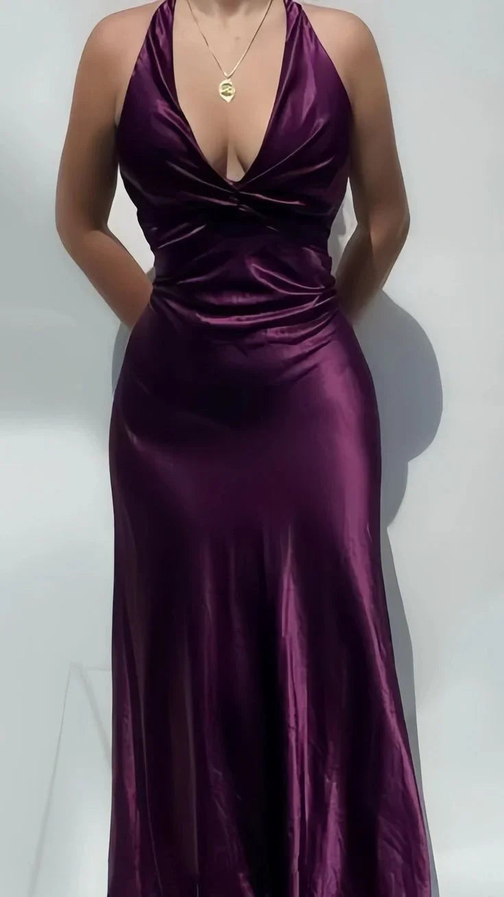 Robe de soirée longue en satin à col en V sexy Y7781