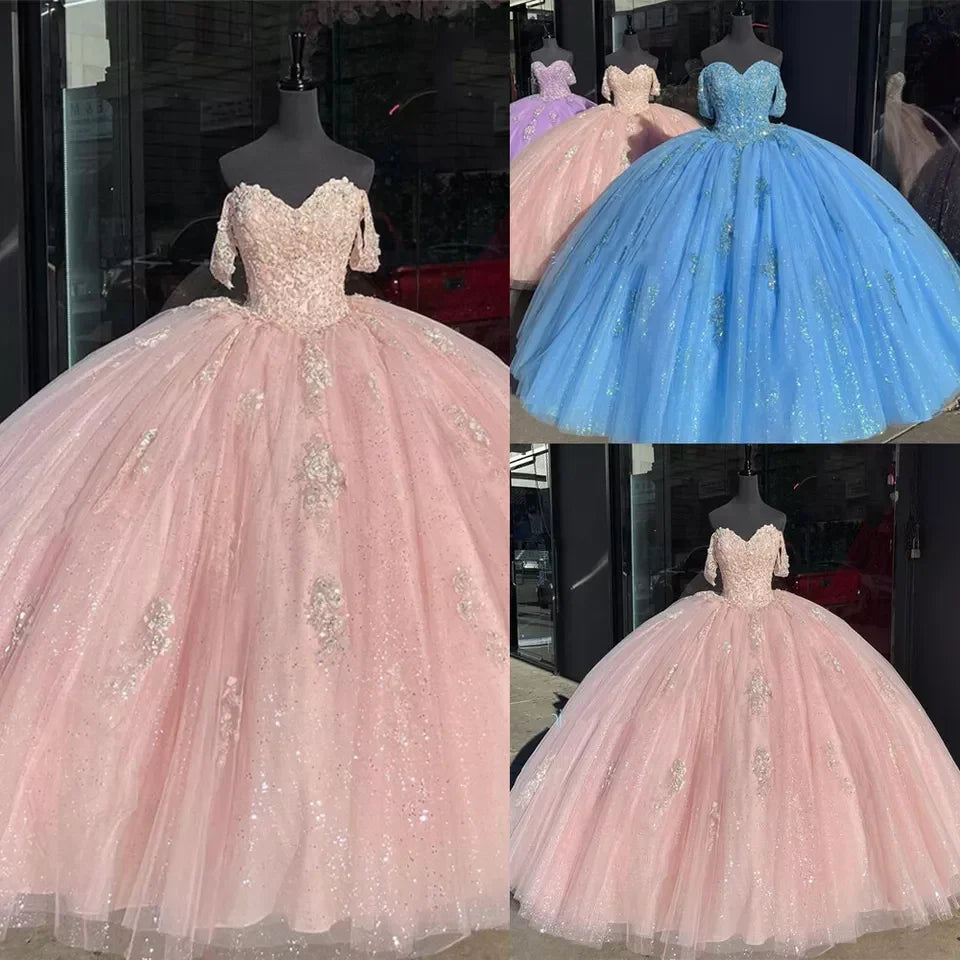 Schulterfreies hellrosa Kleid für die Quinceañera Ballkleid Süßes 16 Kleid Y2731