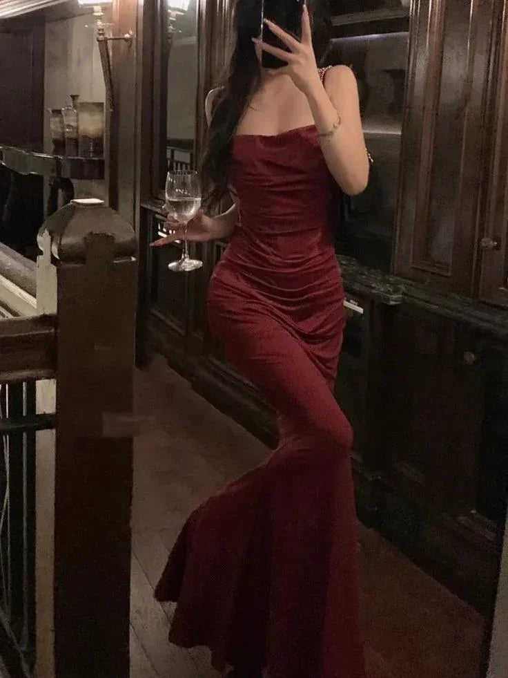 Abito da sera bianco a sirena con sottili spalline spaghetti, lungo, per ballo di fine anno Y7787