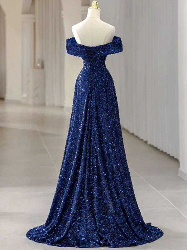 Abito da sera a linea ad A Abito elegante formale senza maniche con spalle scoperte e paillettes scintillanti Y5789