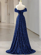 Abito da sera a linea ad A Abito elegante formale senza maniche con spalle scoperte e paillettes scintillanti Y5789