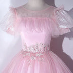 Wunderschöne rosa Quinceañera-Kleider mit luxuriösen Puffärmeln, klassischem plissiertem Festkleid, Reißverschluss am Rücken, Ballkleid Y2588