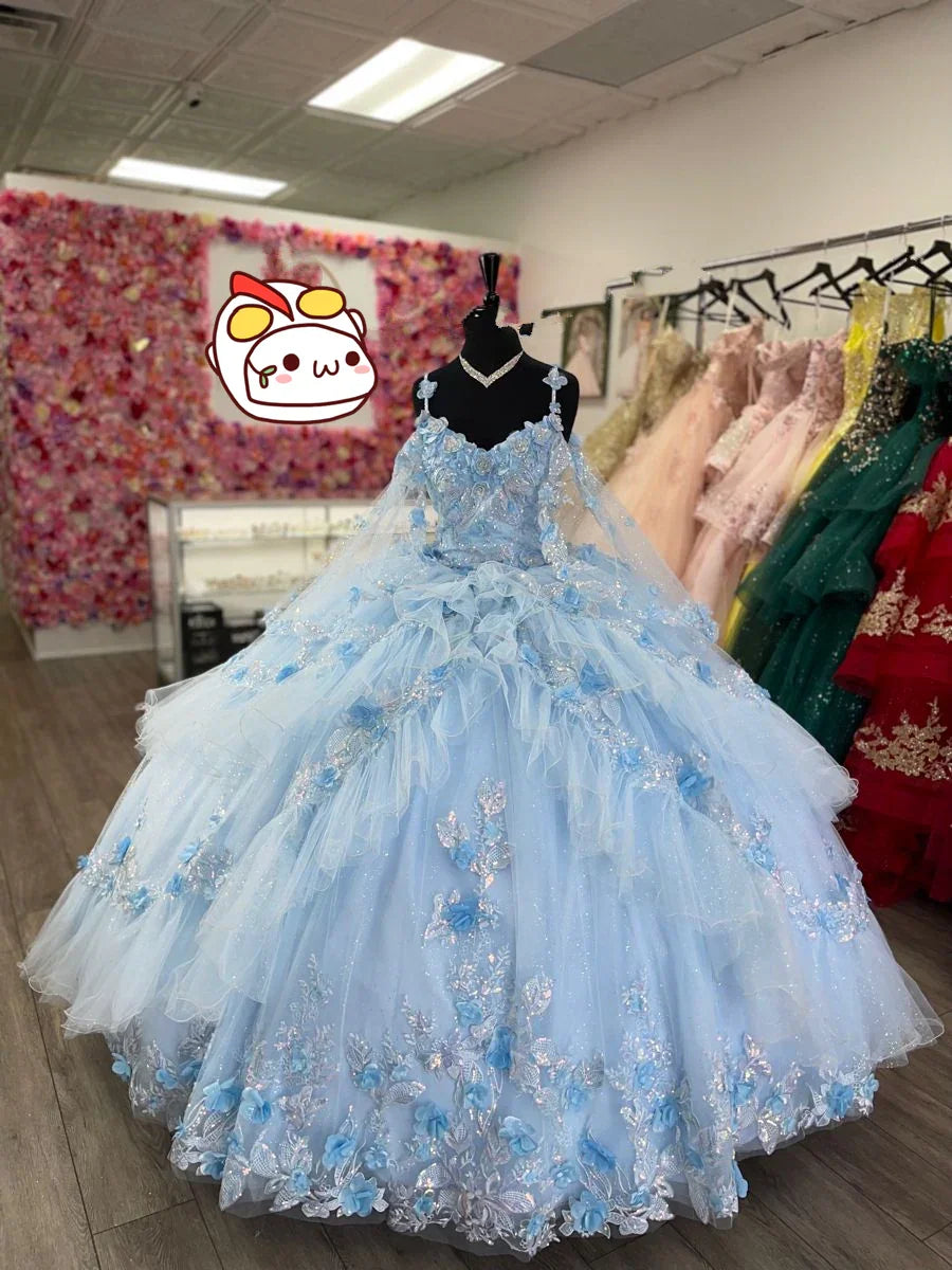 Robe de Quinceañera en tulle bleu bébé avec applications, robe de bal bleu bébé, robe de seize ans douce, Y2426