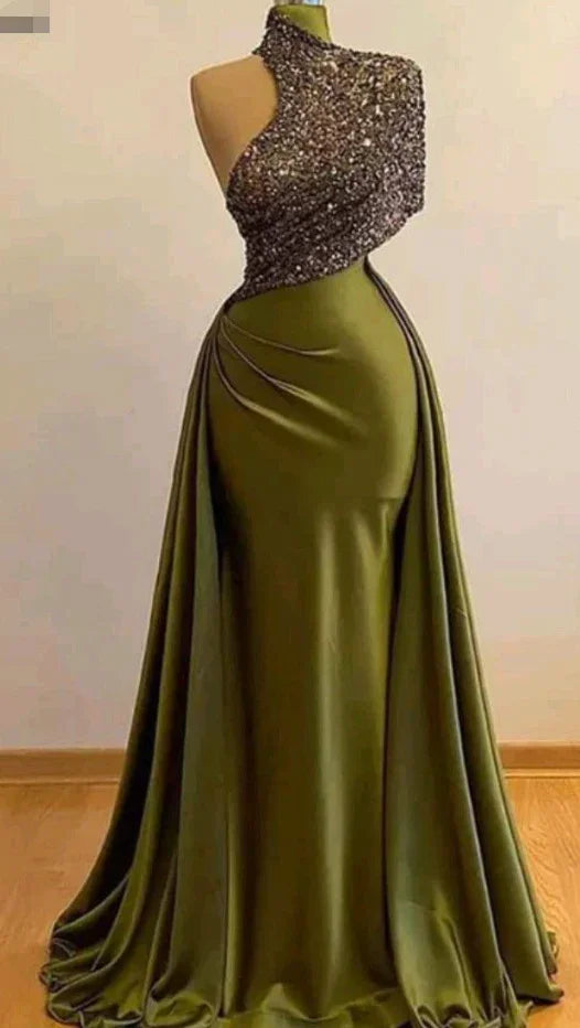 Vestidos vintage de noite com gola alta, vestidos longos brilhantes vintage, vestidos elegantes de noite Y390