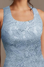 Vestidos Elegantes Longos de Cetim Azul com Renda para Mãe da Noiva com Casaco