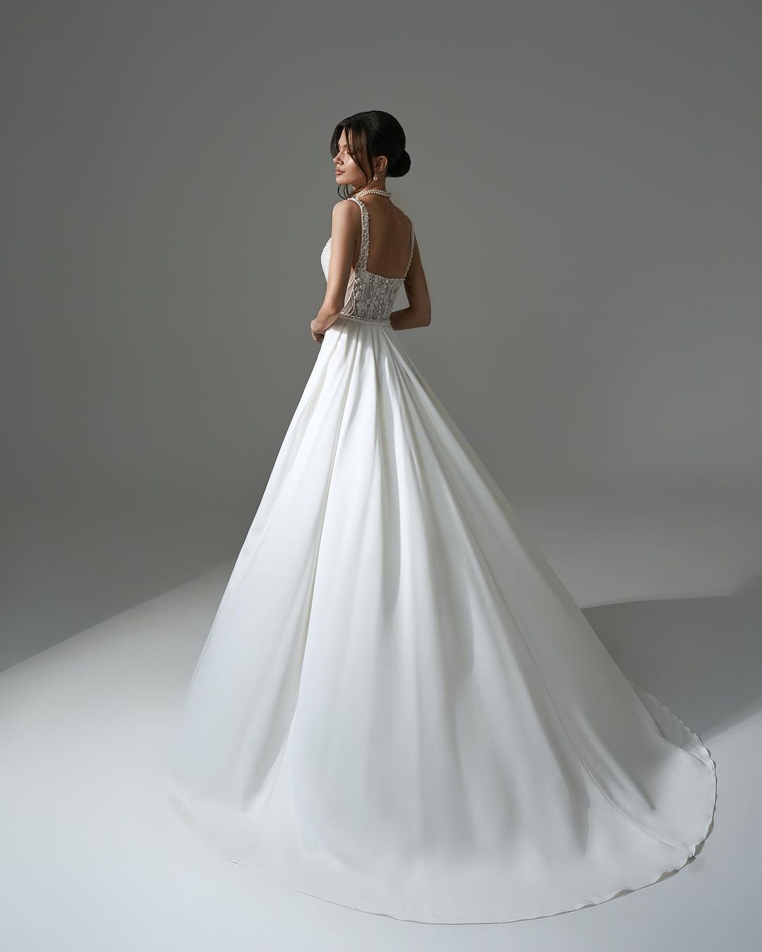 Elegant Long White A Line Beaded Lace Wedding Dress With Slit