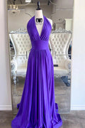 Vestido longo de cerimónia roxo elegante com alças SYP120