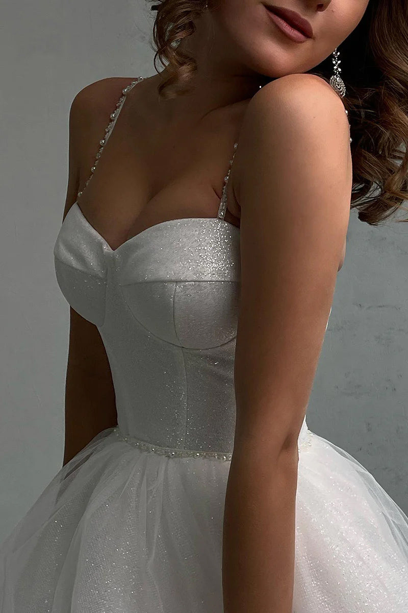 Elegant A-Line Spaghetti Straps Sweetheart Tulle Wedding Dress