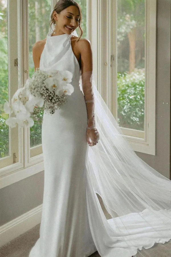 Elegantes Meerjungfrau Neckholder Bescheidenes Brautkleid Schlichtes Brautkleid