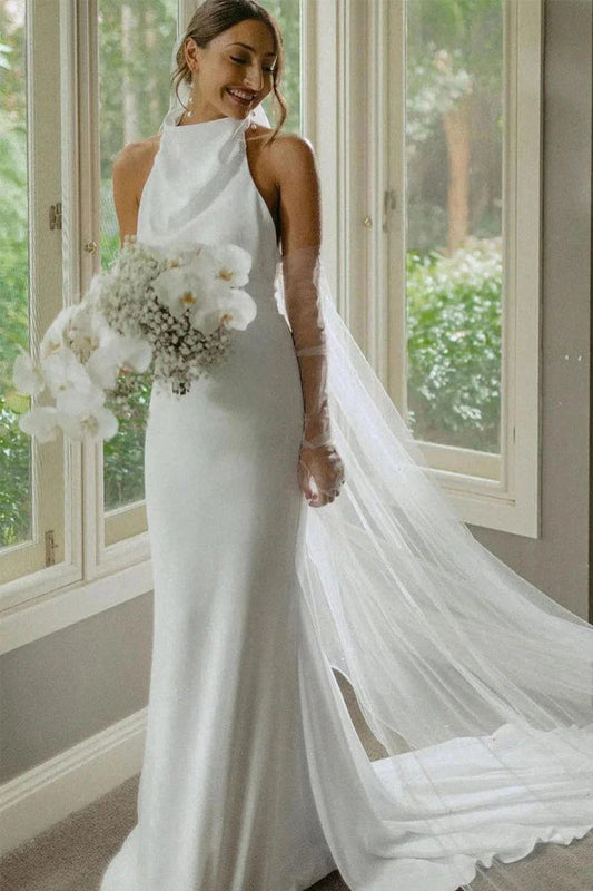 Elegantes Meerjungfrau Neckholder Bescheidenes Brautkleid Schlichtes Brautkleid