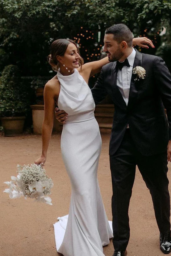 Elegantes Meerjungfrau Neckholder Bescheidenes Brautkleid Schlichtes Brautkleid