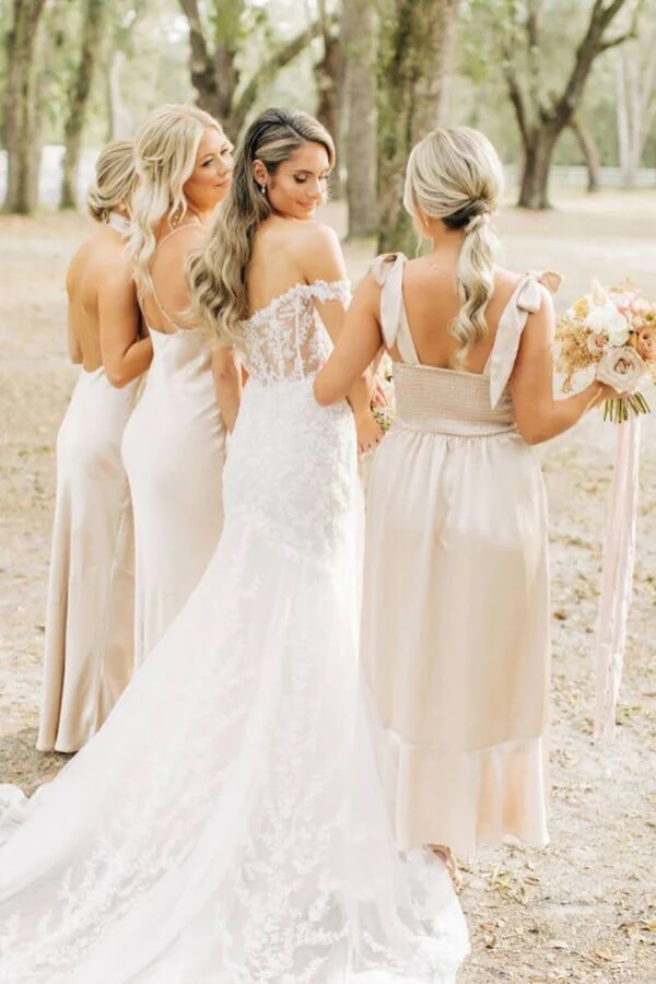 Elegant Satin Sheath Simple Long Bridesmaid Dresses, Bridal Party Dress