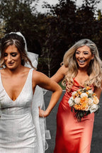 فستان وصيفات طويل أنيق باللون الوردي بطول الأرضية BD108