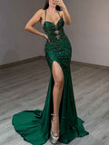 Emerald Green Sequin Prom Dress With Cutouts And Slit