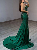 Emerald Green Sequin Prom Dress With Cutouts And Slit