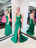 Emerald Green One Shoulder Cutout Prom Dress With Rhinestone Trim