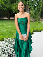 Emerald Green Strapless Satin Prom Dress Keyhole A-Line