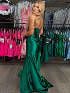 Emerald Green Sweetheart Satin Mermaid Prom Dress With Sparkle Bodice