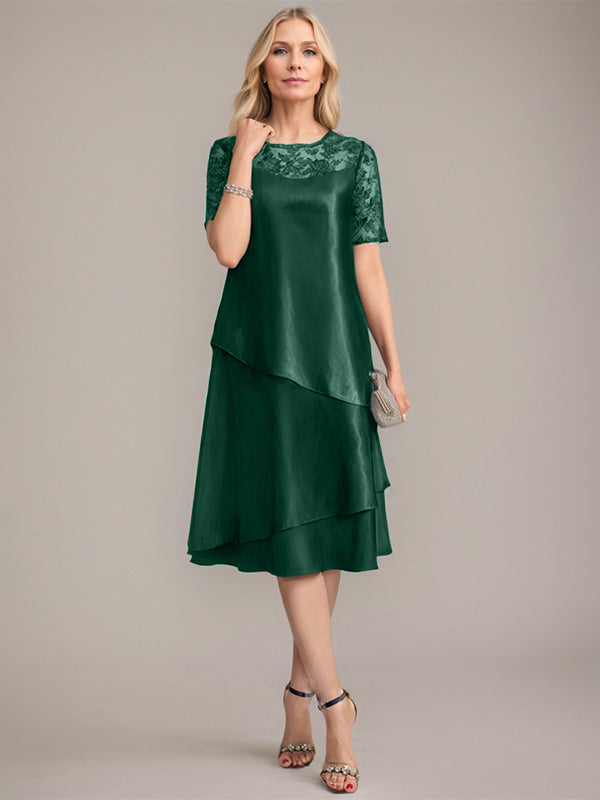 A-Linie, U-Ausschnitt, knielanges Kleid für die Brautmutter mit Applikationen und Pailletten 