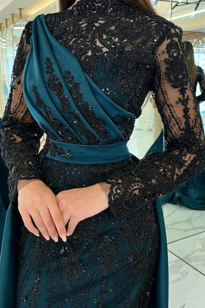 abito da sera elegante ricamato in pizzo di lusso con coda staccabile Y4998