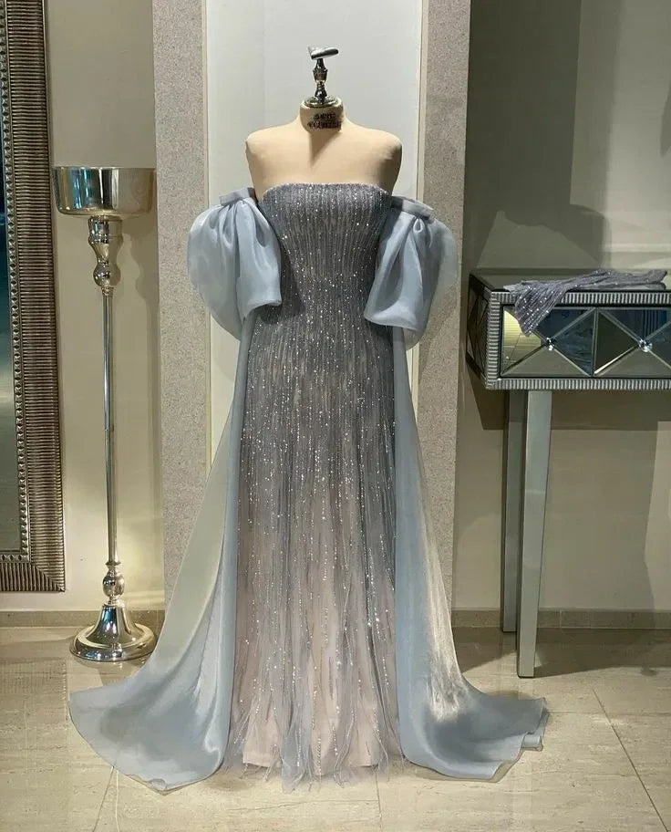 Robes de bal en tulle bleu poussiéreux, bustier, longueur au sol, robe de soirée pour occasion spéciale Y4910