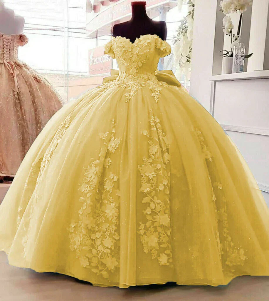 Perlenbesetzte Prinzessin Quinceañera-Kleider mit großer Schleife Süße 15 16 Ballkleid Y1485
