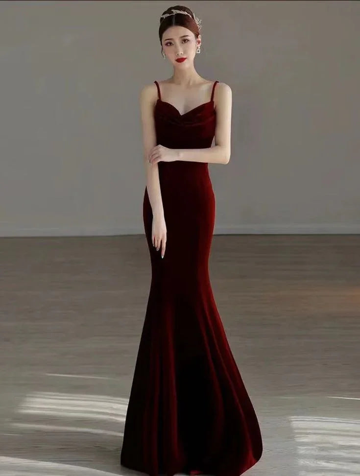 Abito da sera lungo in velluto rosso elegante a sirena Abito da ballo Y7824