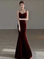 Abito da sera lungo in velluto rosso elegante a sirena Abito da ballo Y7824
