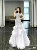 Robe de soirée charmante en tulle perlée de sequins lilas, robe sirène de bal Y8224