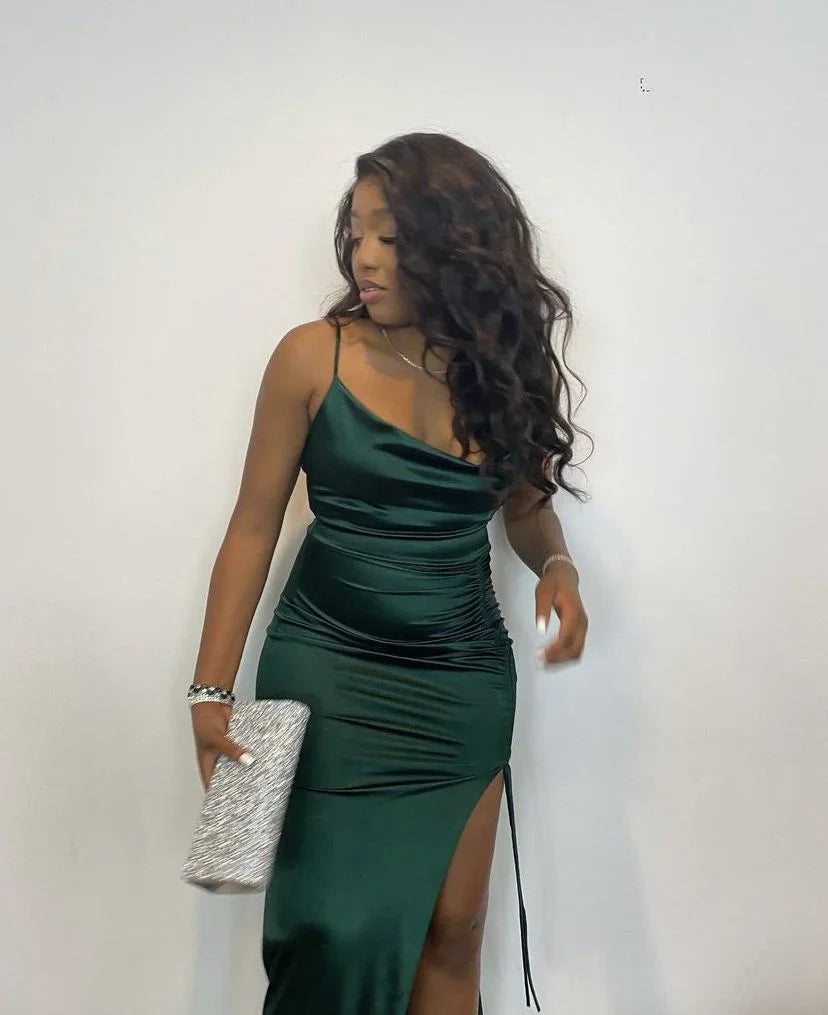 Elegante abito lungo da sera verde smeraldo, abito formale aderente verde smeraldo Y2177